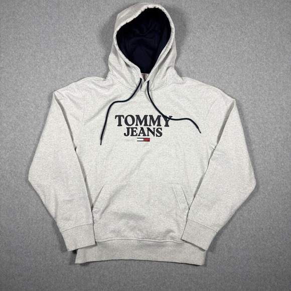 Tommy Hilfiger Other - Tommy Jeans Mens Hoodie Medium Grey Heather Pullover Logo‎ Sweatshirt Flag Logo